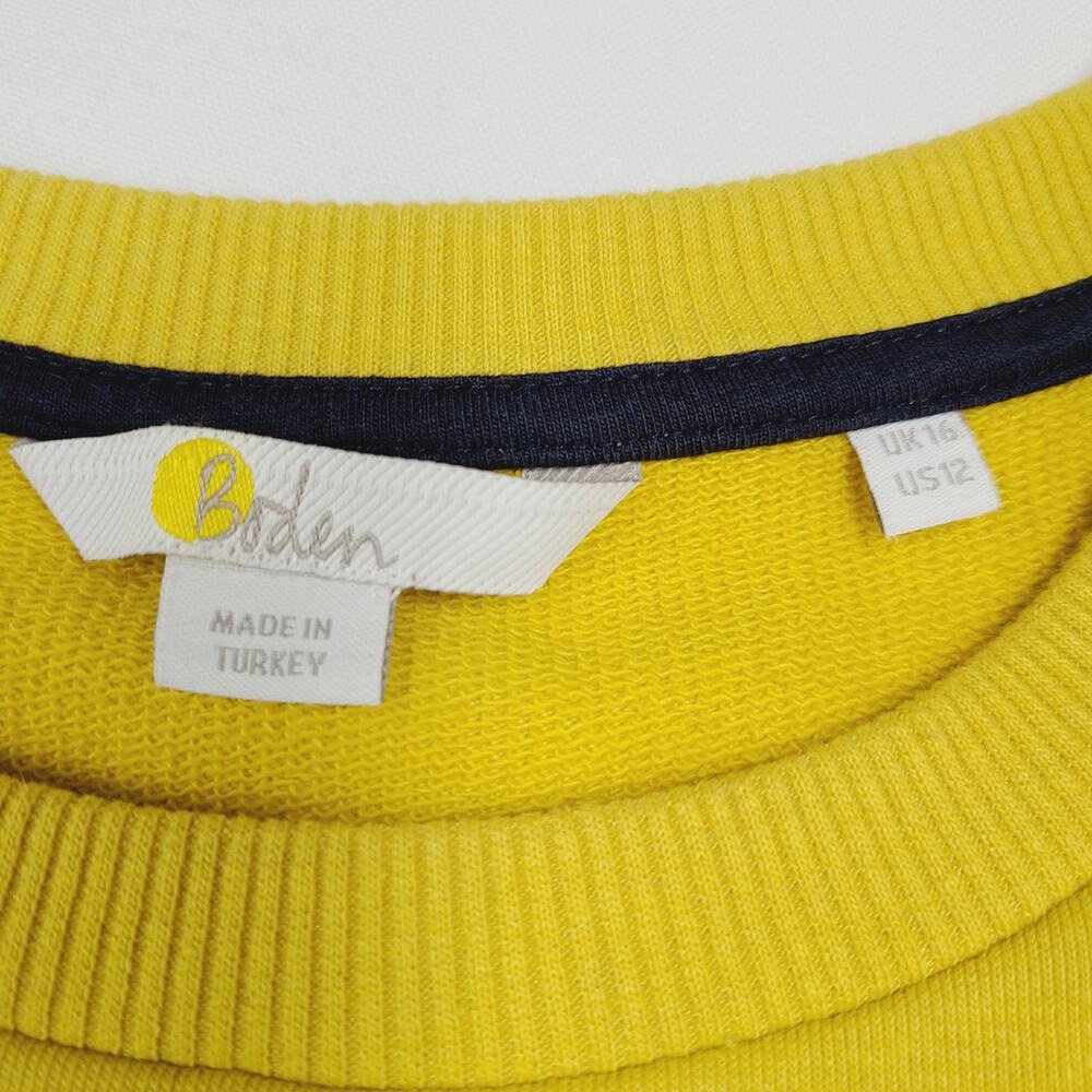 Boden Puff Sleeve Sweatshirt Mustard Yellow Ribbed Trim Feminine Casual 12 - Picture 10 of 13